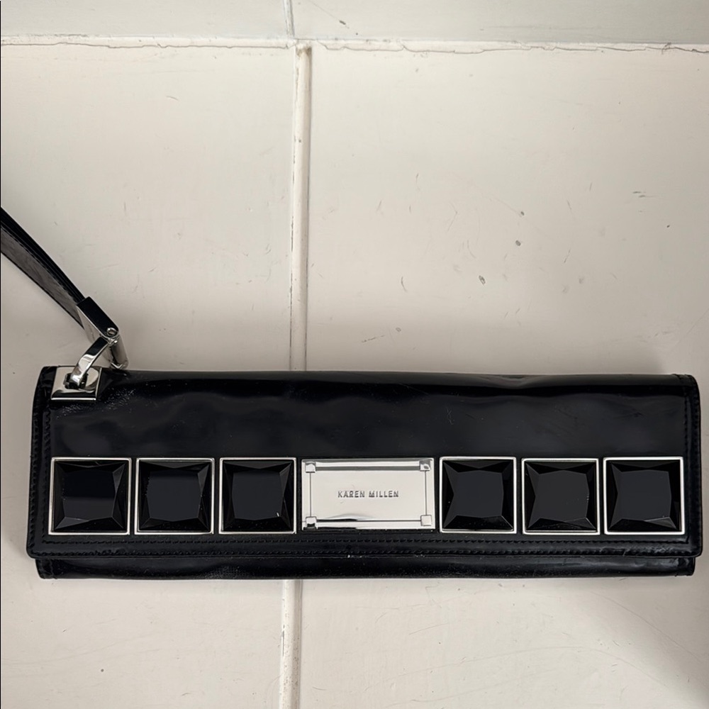 Karen Millen Black Clutch with Silver Accents